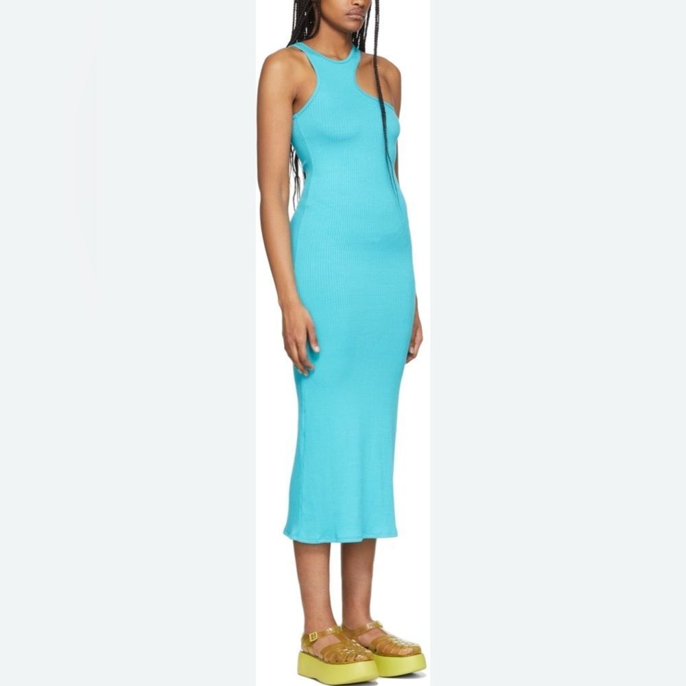 Simon Miller Aqua Blue Ribbed Bodycon Tank Midi Dress Size M